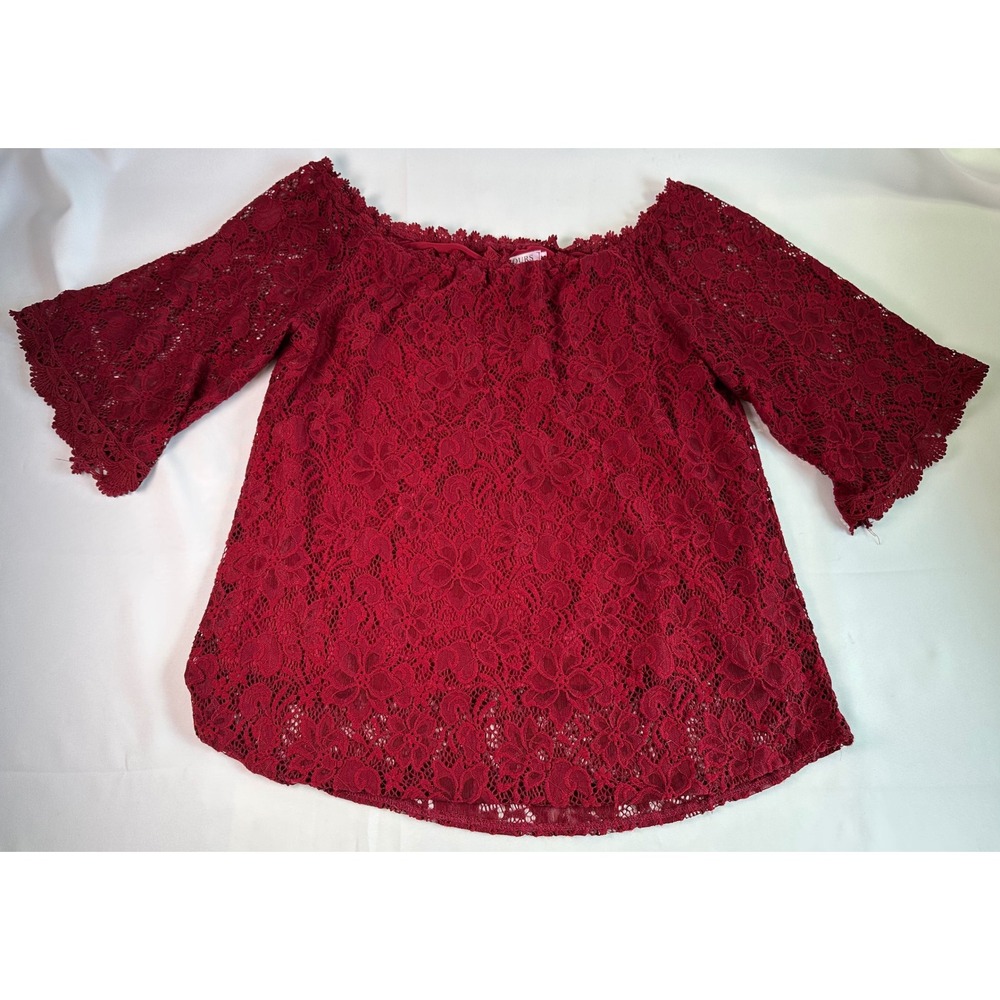 Ours XL Burgundy Red Lace Off‎ Shoulder Bell Sleeve Top Blouse